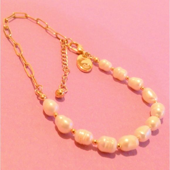 Genuine Freshwater Pearl Gold Tone Anklet - Picture 3 of 3